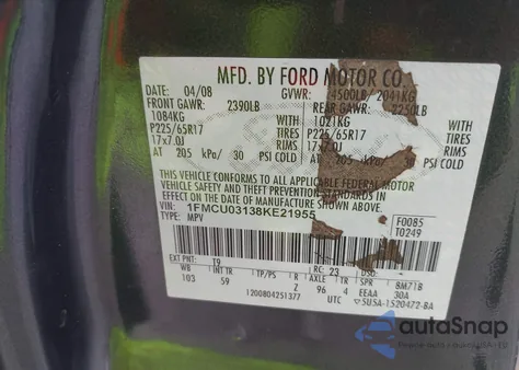 2008 Ford Escape Xlt z USA, uszkodzony, nr VIN 1FMCU03138KE21955